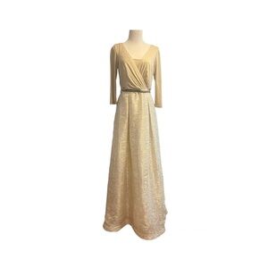 $1500 Teri Jon maxi dress 8 gown metallic jacquard wedding guest princess silk b